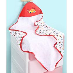 Babyhug 100% Cotton Hooded  Wrapper Car Print - Red & White