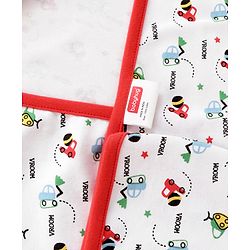 Babyhug 100% Cotton Hooded  Wrapper Car Print - Red & White