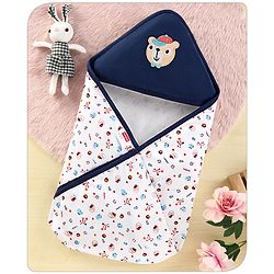 Babyhug 100% Cotton Hooded  Wrapper Car Print - Red & White