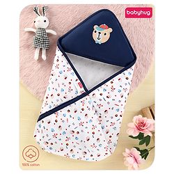 Babyhug 100% Cotton Hooded  Wrapper Car Print - Red & White