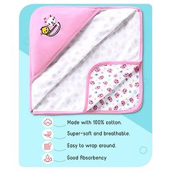 Babyhug 100% Cotton Hooded  Wrapper Car Print - Red & White