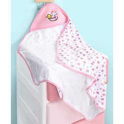 Babyhug 100% Cotton Hooded  Wrapper Car Print - Red & White