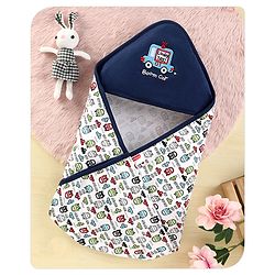 Babyhug 100% Cotton Hooded  Wrapper Car Print - Red & White