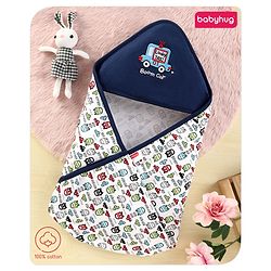 Babyhug 100% Cotton Hooded  Wrapper Car Print - Red & White