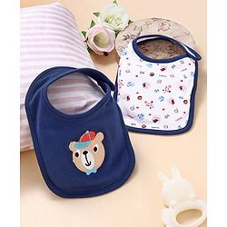 Babyhug Cotton Snap Buttons Closure Bear Print Pack of 2 - Blue & White