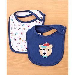 Babyhug Cotton Snap Buttons Closure Bear Print Pack of 2 - Blue & White