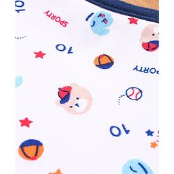 Babyhug Cotton Snap Buttons Closure Bear Print Pack of 2 - Blue & White