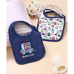 Babyhug Cotton Snap Buttons Closure Bear Print Pack of 2 - Blue & White