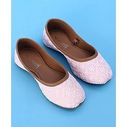 Cute Walk by Babyhug Slip On Embroidered Mojaris - Light Pink