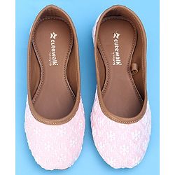 Cute Walk by Babyhug Slip On Embroidered Mojaris - Light Pink