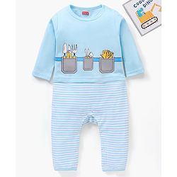 Babyhug 100% Cotton Full Sleeves Romper Graphic Print - Blue