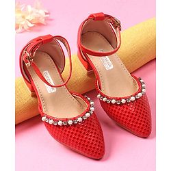 Cute Walk by Babyhug Bellies With Buckle Closure Pearl & Stud Embellishments- Red