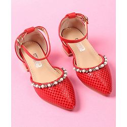 Cute Walk by Babyhug Bellies With Buckle Closure Pearl & Stud Embellishments- Red