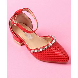Cute Walk by Babyhug Bellies With Buckle Closure Pearl & Stud Embellishments- Red