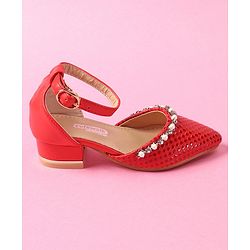Cute Walk by Babyhug Bellies With Buckle Closure Pearl & Stud Embellishments- Red
