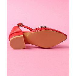 Cute Walk by Babyhug Bellies With Buckle Closure Pearl & Stud Embellishments- Red