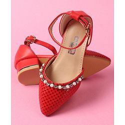 Cute Walk by Babyhug Bellies With Buckle Closure Pearl & Stud Embellishments- Red