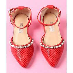 Cute Walk by Babyhug Bellies With Buckle Closure Pearl & Stud Embellishments- Red