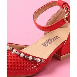 Cute Walk by Babyhug Bellies With Buckle Closure Pearl & Stud Embellishments- Red