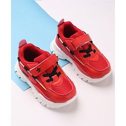 Cute Walk by Babyhug Solid Sneakers with Velcro Closure- Red Black