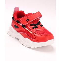 Cute Walk by Babyhug Solid Sneakers with Velcro Closure- Red Black