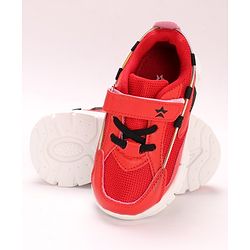 Cute Walk by Babyhug Solid Sneakers with Velcro Closure- Red Black