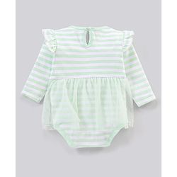 Babyhug 100% Cotton Full Sleeves Striped Frock Style Onesie - Green