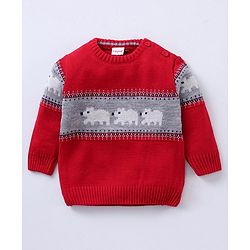 Babyhug Full Sleeves Baby Sweater Set with Animal Design - Red