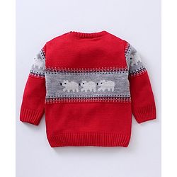 Babyhug Full Sleeves Baby Sweater Set with Animal Design - Red