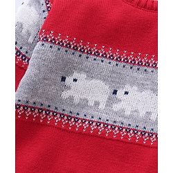 Babyhug Full Sleeves Baby Sweater Set with Animal Design - Red
