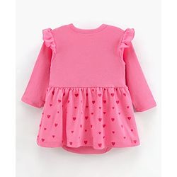 Babyhug Full Sleeves 100% Cotton Frock Style Onesie Heart Print - Pink