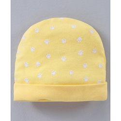 Babyhug 100% Cotton Cap Mittens & Booties Paw Print Yellow - Circumference 38 cm