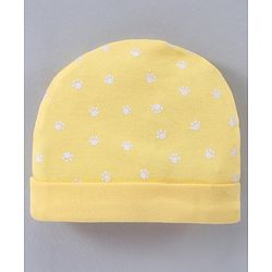 Babyhug 100% Cotton Cap Mittens & Booties Paw Print Yellow - Circumference 38 cm