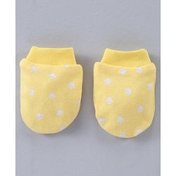 Babyhug 100% Cotton Cap Mittens & Booties Paw Print Yellow - Circumference 38 cm