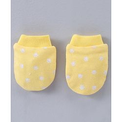 Babyhug 100% Cotton Cap Mittens & Booties Paw Print Yellow - Circumference 38 cm