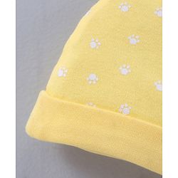 Babyhug 100% Cotton Cap Mittens & Booties Paw Print Yellow - Circumference 38 cm