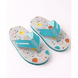 Cute Walk by Babyhug Flip Flops Simile Print - Blue