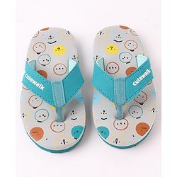 Cute Walk by Babyhug Flip Flops Simile Print - Blue