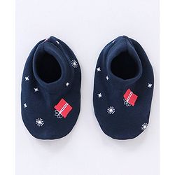 Babyhug 100% Cotton Cap Mittens & Booties Set Christmas Theme Print - Navy