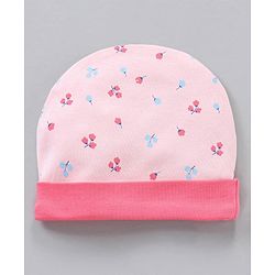 Babyhug 100% Cotton Cap Mittens & Booties Castle Print Pink - Diameter 11 cm