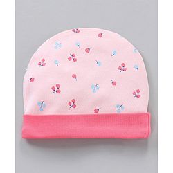 Babyhug 100% Cotton Cap Mittens & Booties Castle Print Pink - Diameter 11 cm