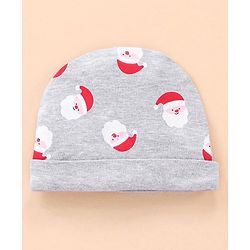 Babyhug Cotton Cap Mittens & Booties Set Santa Print - Grey