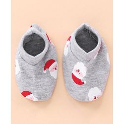 Babyhug Cotton Cap Mittens & Booties Set Santa Print - Grey