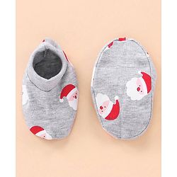Babyhug Cotton Cap Mittens & Booties Set Santa Print - Grey