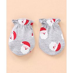 Babyhug Cotton Cap Mittens & Booties Set Santa Print - Grey