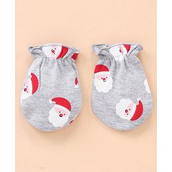 Babyhug Cotton Cap Mittens & Booties Set Santa Print - Grey