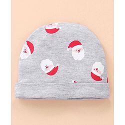 Babyhug Cotton Cap Mittens & Booties Set Santa Print - Grey