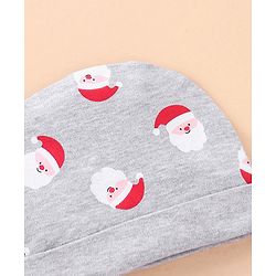 Babyhug Cotton Cap Mittens & Booties Set Santa Print - Grey