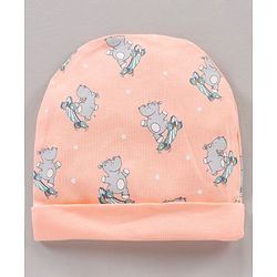 Babyhug 100% Cotton Cap Mittens & Booties Set Animal Print Peach - Diameter 11 cm