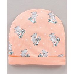 Babyhug 100% Cotton Cap Mittens & Booties Set Animal Print Peach - Diameter 11 cm